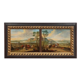 Rare Pair of Battling Cavalry Paintings in Circle of Karel Breydel, Ca. 1740