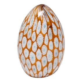 Vintage Italian Modernist Murano Millefiori Mosaic Glass Egg Paperweight Sculpture