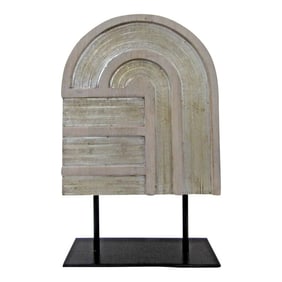 Contemporary Gray Wooden Geometric Tabletop Sculpture 18.5" Tall