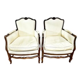 Antique French Country Bergere Club Chairs- a Pair