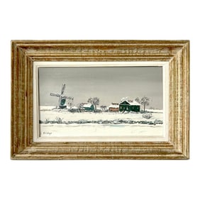 1971 Dutch Snow Scene Oil on Canvas