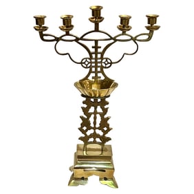Asian Solid Brass Ornate Candelabra, Long Life Symbol