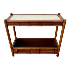 1970s Drexel Heritage Faux Bamboo Lighted Console Grow Table Sofa Table With Planter