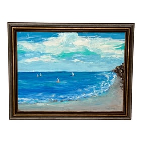 Original Art Painting Landscape Sailboats at Red Bluff California Artist K. Slaughter