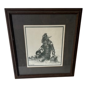 Signed 24/200 Black and White Cowboy Print, Framed
