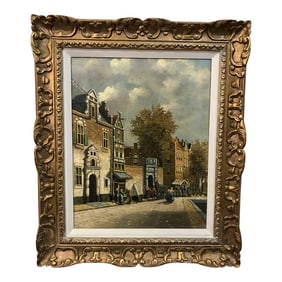 Mid 20th Century The Market Antique Original Oil on Canvas Signed at the Bottom, Framed