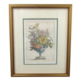 1950s Framed Musee Du Louvre Chalcographie Jacques Vauquer Vase of Flowers Etching