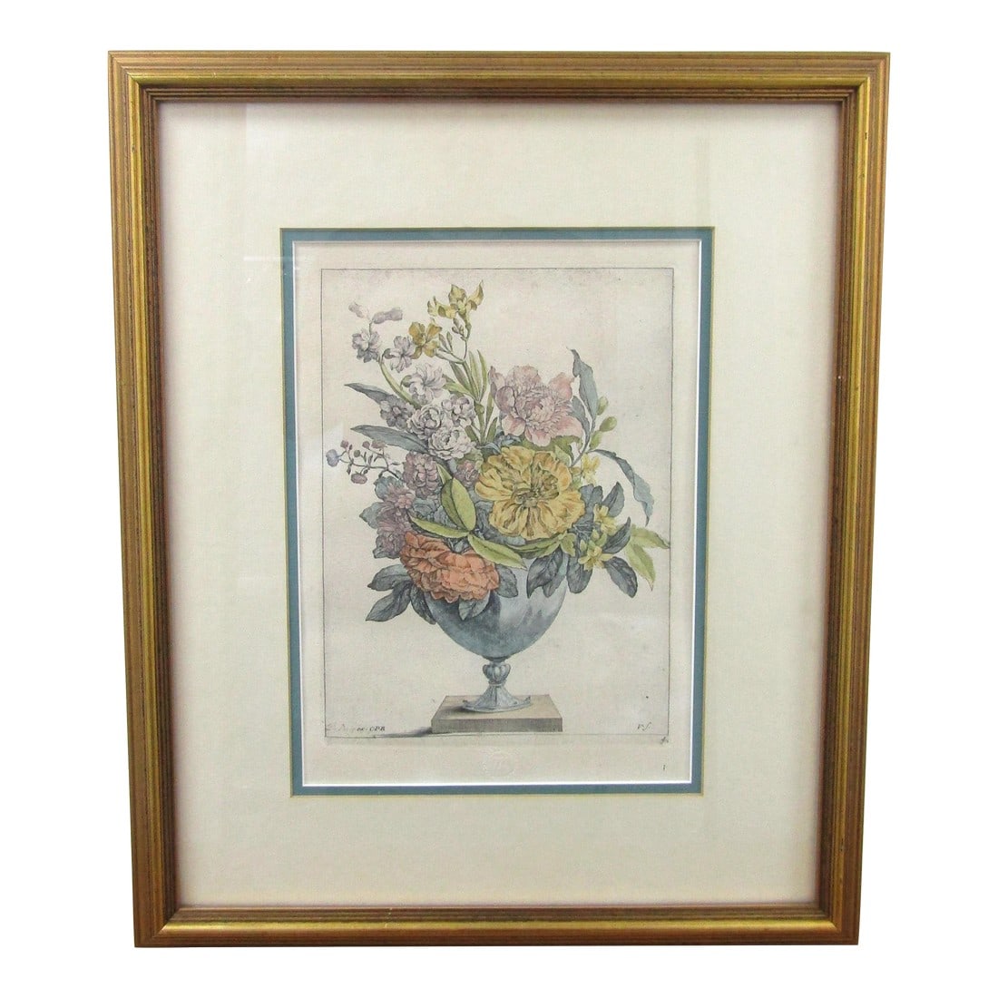 1950s Framed Musee Du Louvre Chalcographie Jacques Vauquer Vase of Flowers Etching (1 of 7)