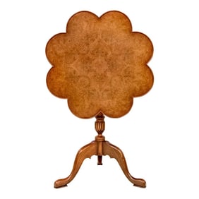 20th Century Oak Burl Chippendale Style Scalloped Style Tilt Top Drinks or Tea Table