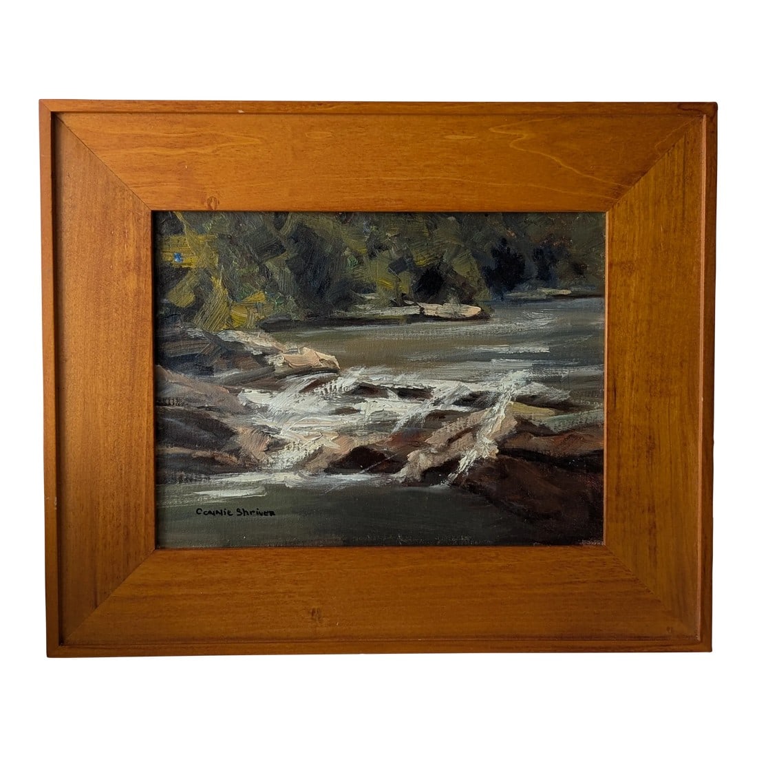 Signed Oil on Board River Landscape – Framed Vintage Painting (1 of 10)