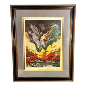 Vintage Mid-Century David Alfaro Siqueiros "Paisaje Explosivo" 'Explosive Landscape' Signed Artist P