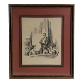 1920s Pencil Illustration by James H. Lowell – Signed & Framed