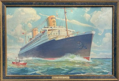 Vintage Cunard New York Ship Ss Bremen" After William James Aylward, Framed, Circa 1933
