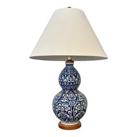 Lauren Ralph Lauren Blue White Double Gourd Porcelain Lamp With Floral Motif