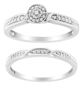 .925 Sterling Silver Diamond Accent Frame Twist Shank Bridal Set Ring and Band (I-J Color, I3 Clarit