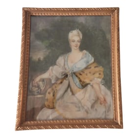 18th C French Louis XVI Court Style Miniature Portrait a Young Lady W Blue Shawl Signed Dumas