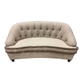 Custom Tufted Linen Chesterfield Loveseat Sofa With Crewel Work