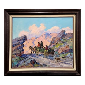 Marjorie Reed -Mexican Carreta Crossing the Old West -Oil Painting