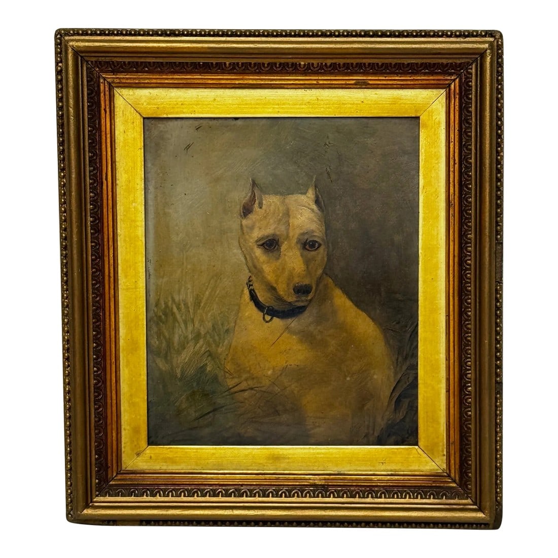 Late 19th Century Oil Painting Portrait Sad White English Terrier Dog Follower of John Emms, Framed (1 of 12)