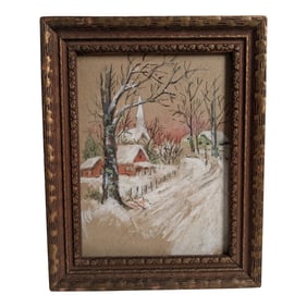 Chapel in the Snow" – 1920s Watercolor by w.c. Vincent, Framed