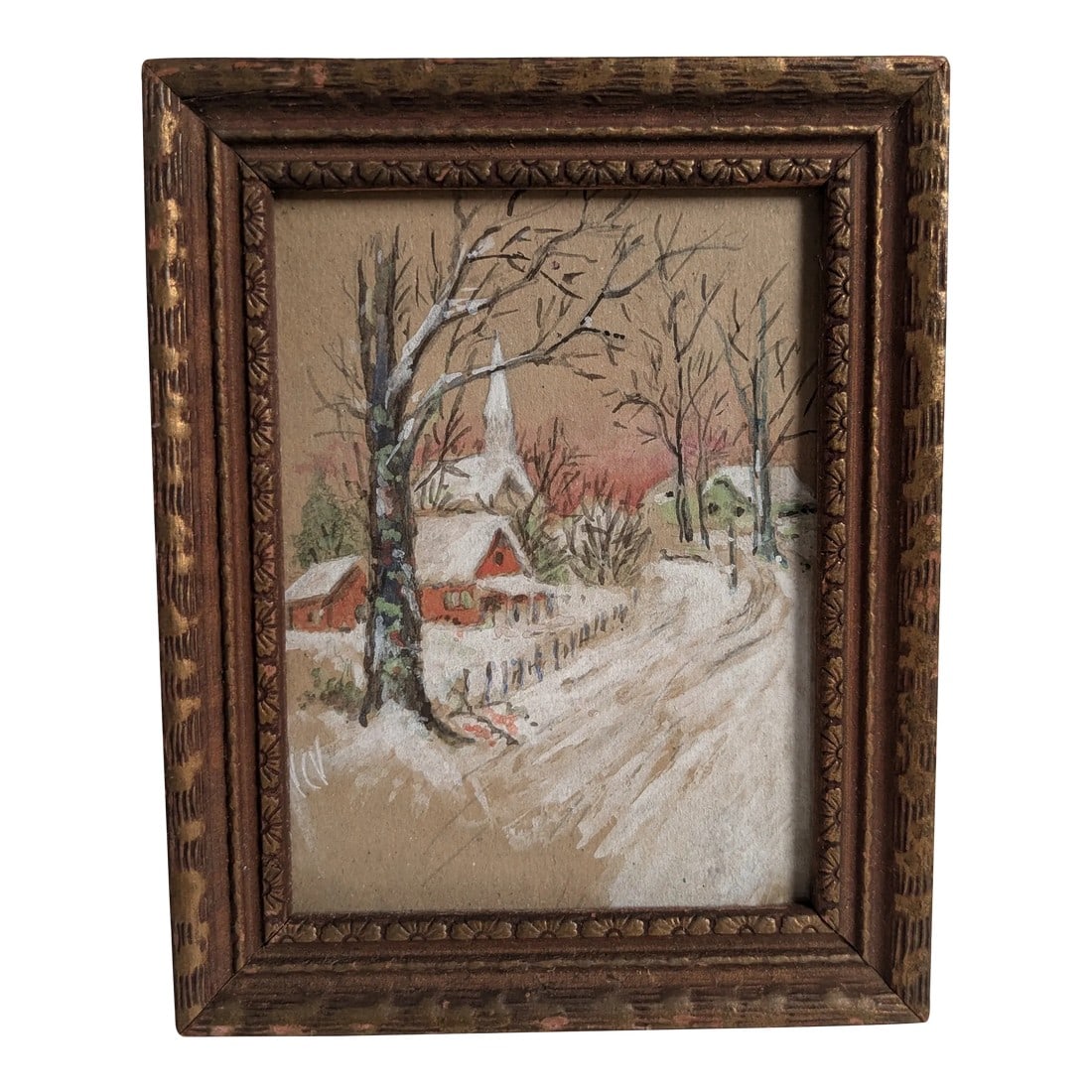Chapel in the Snow" – 1920s Watercolor by w.c. Vincent, Framed (1 of 6)