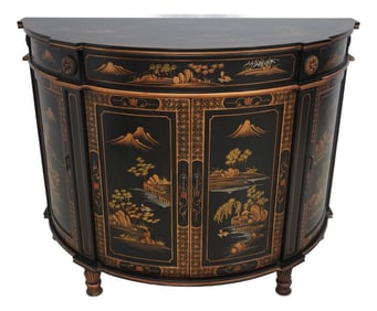 Chinoiserie Decorated 4 Door Commode Cabinet