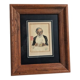 1920s Framed Artist Watercolor Portrait of an Older Gentleman