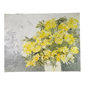 Bold Impasto Impressionist Floral Painting of Yellow Roses – Signed Henry Blackard, 30"