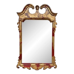 Stunning Vintage Regency Style Red Parcel Gilt Chippendale Wall Mirror Inspired by Tony Duquette and