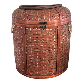 Mid 20th Century Large, Woven Basket With Lid