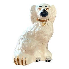 1950s Staffordshire Beswick 1378-5 White King Charles Spaniel Right Facing