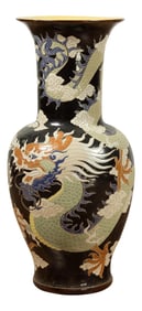 Blue Dragon Motif Altar Vase on Black Ground, Found in Vietnamese Temple