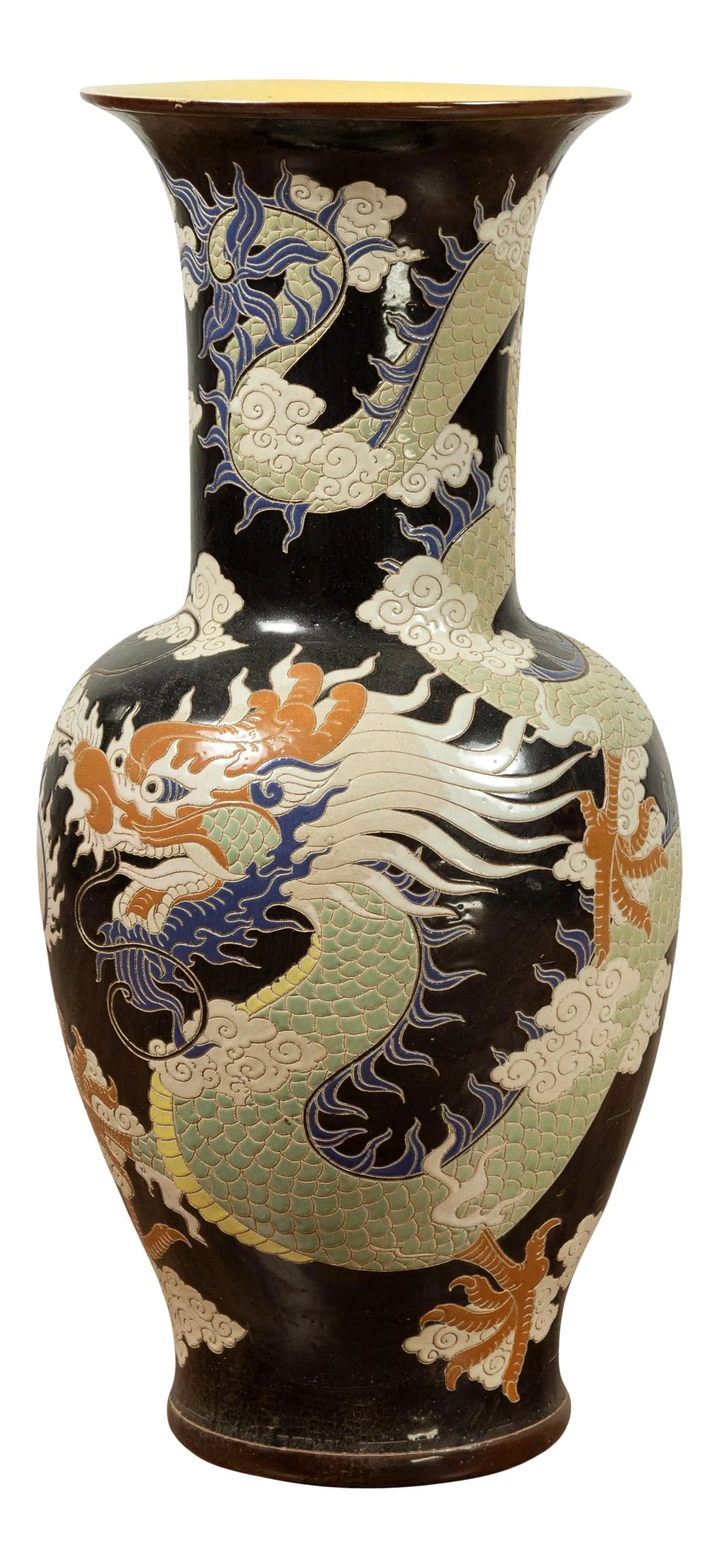 Blue Dragon Motif Altar Vase on Black Ground, Found in Vietnamese Temple (1 of 13)