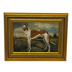 English Oil Painting Portrait Prized Lurcher Greyhound After Samuel John Carter Dated 1910