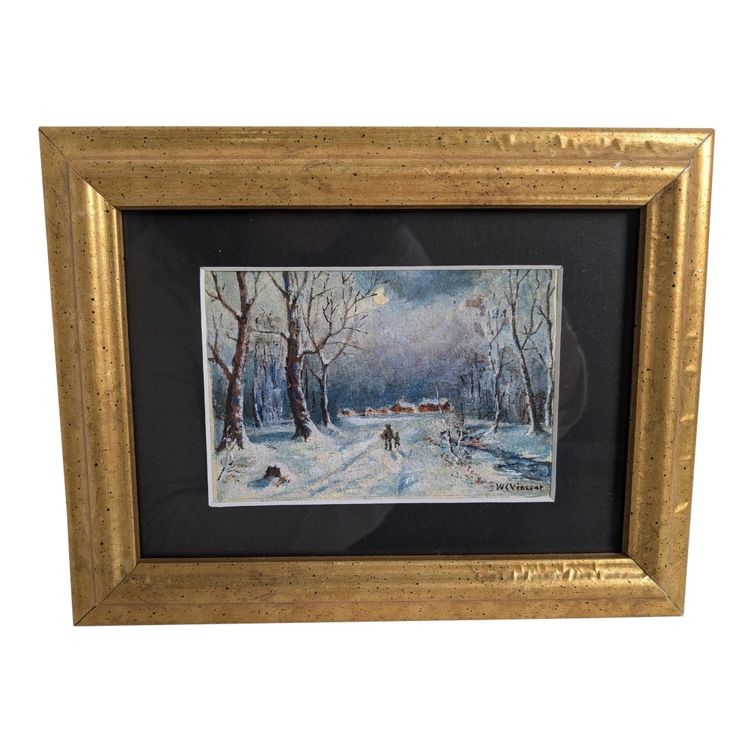 1920s Framed Artist Watercolor Snow Scene Painting (1 of 7)