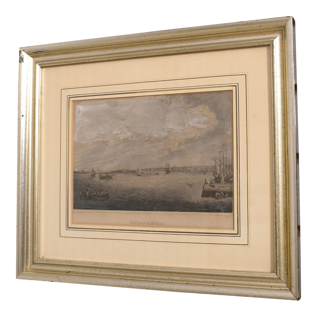 Vintage Philadelphia River Scene Colored Engraving Etching Print (1 of 9)