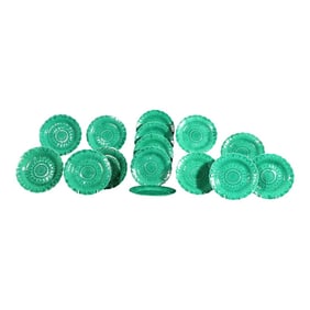 Wedgwood Green Majolica Earthenware Sunflower Plates Set (15)