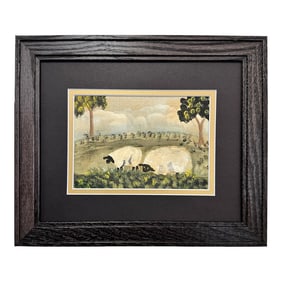 Folk Art Watercolor of Two Sheep