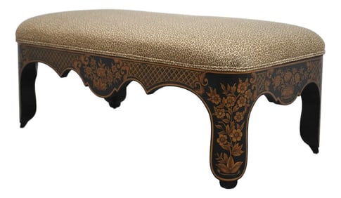 Chinoiserie Decorated Upholstered Window Bench Ottoman