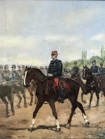 Painting of Mounted Horsemen by Listed French Artist Pierre Peti Gerard