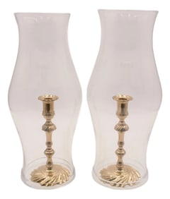 Baldwin Pair of Brass Candlesticks With Globes