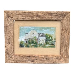 Framed 1920s w.c. Vincent Watercolor Painting Cape Cod House Rustic Frame