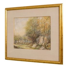 Gold Leaf Framed & Matted Landscape Watercolor