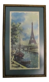 Vintage Paris Summer Featuring the Seine and the Eiffel Tower Framed Print