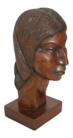 Mid Century Carved Wood Female Bust