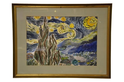 Starry Night Water Color Painting