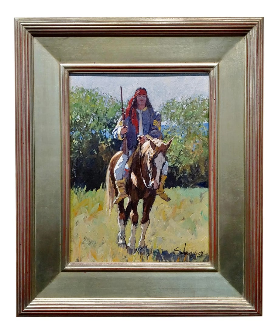 Nathan Solano -Native American Indian Cavalry Scout on Horse-Oil Painting (1 of 9)