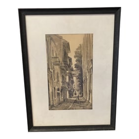 1960s French Quarter New Orleans City Scene Print After Richard Hoffman, Framed