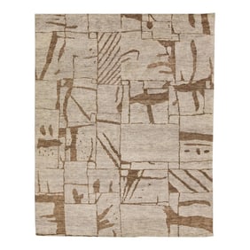 Contemporary Texture Handmade Designed Tan Wool Rug