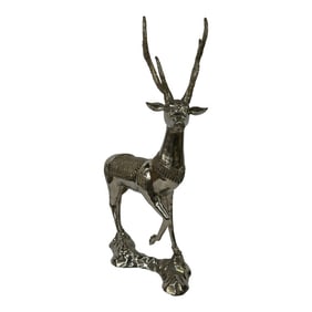 Large Nickel Plated Brass Deer Sculpture With Meticulous Detail